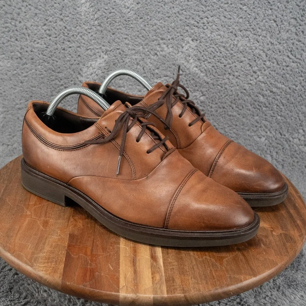 ECCO Vitrus ll Oxford Leather Shoe Mens 42 EU 8 US Cap Toe Brown Quiet Luxury